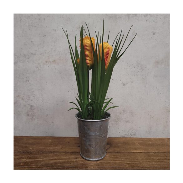 Tulipán 19 cm - Sárga/narancs (fém cserépbem)