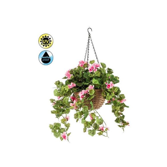 Geranium függő kosárban UV álló 45cm - Rózsaszín