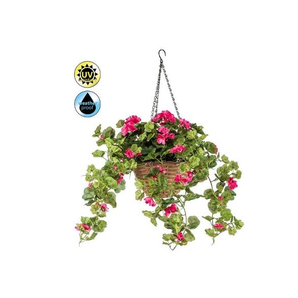 Geranium függő kosárban UV álló 45cm - Fukszia
