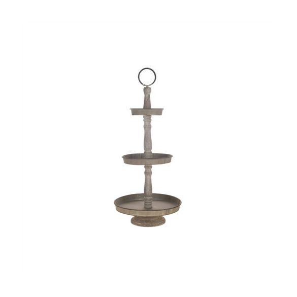 Kínálótálca 3 szintes fém, fa 39x39x89cm barna,fehér