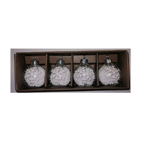 Gömb műanyag hópelyhes s/4 6cm