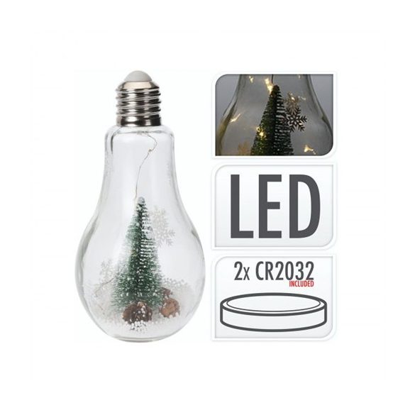 LED-es villanykörte dekoráció fenyőfával 9x18 cm - 2féle