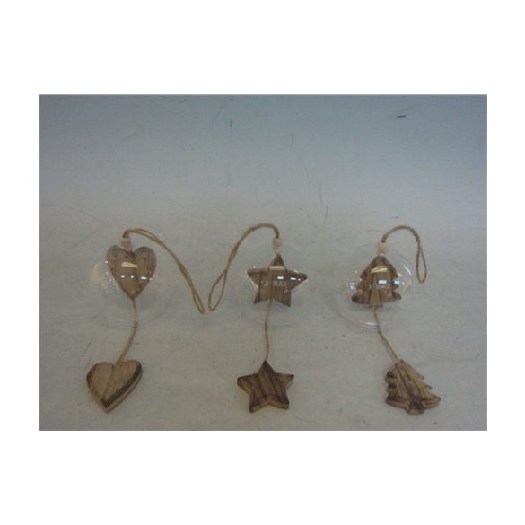 Gömb üveg fa dísszel akasztós 8cm - 3 féle