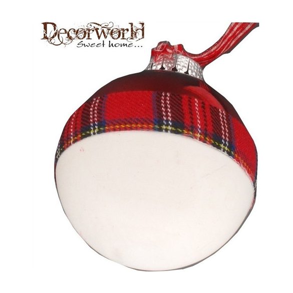 Üveggömb 8cm piros skót kocka mintás