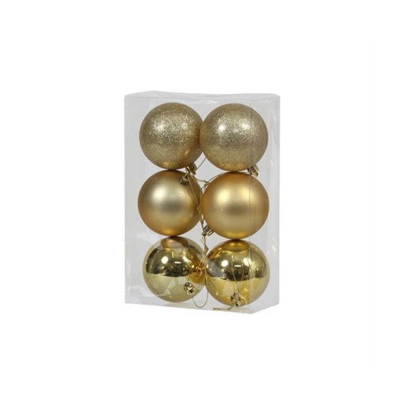 Gömb műanyag 8cm - Arany fényes-matt-glitteres S/6