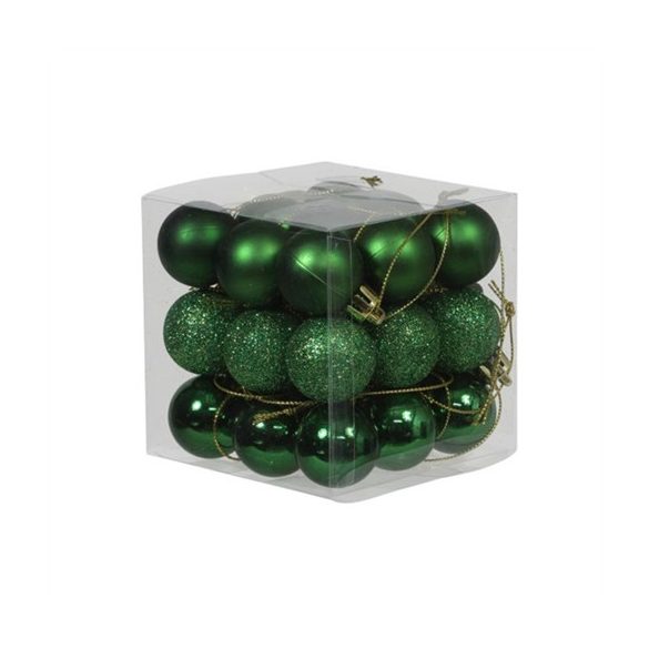 Gömb műanyag 3cm - Zöld fényes-matt-glitteres S/27