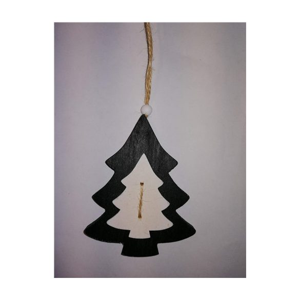 Akasztós dísz fenyőfa fa 9.5x12cm fekete S/2 SSS