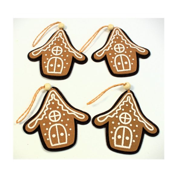 Mézeskalács filc akasztható 8cm - Kunyhó (4db/csom.)