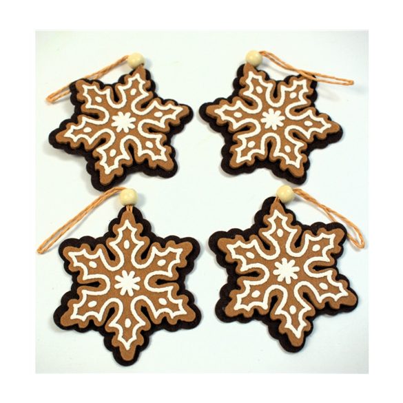 Mézeskalács filc akasztható 8cm - Hópihe (4db/csom.)