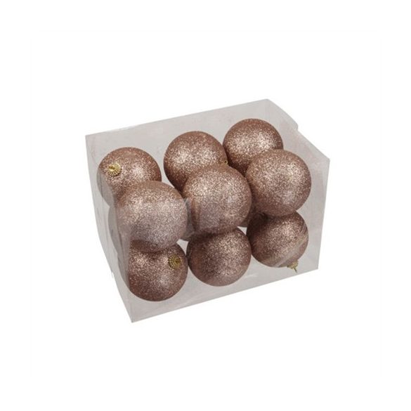 Műanyag gömb 8cm glitteres - Pezsgő S/12