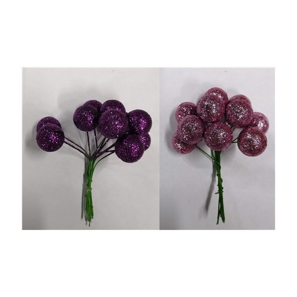 Gömb betűzős műanyag pick szett 2 cm 2féle  S/12 - Rózsaszín-lila Gliteres