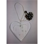 Szív akasztós fém/fa 9.5cm - Fehér