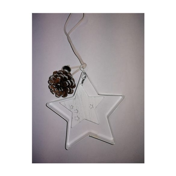 Csillag akasztós fém/fa 10cm fehér