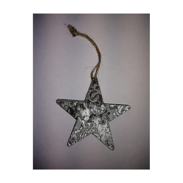 Csillag akasztós fa 10/13cm ezüst S/4