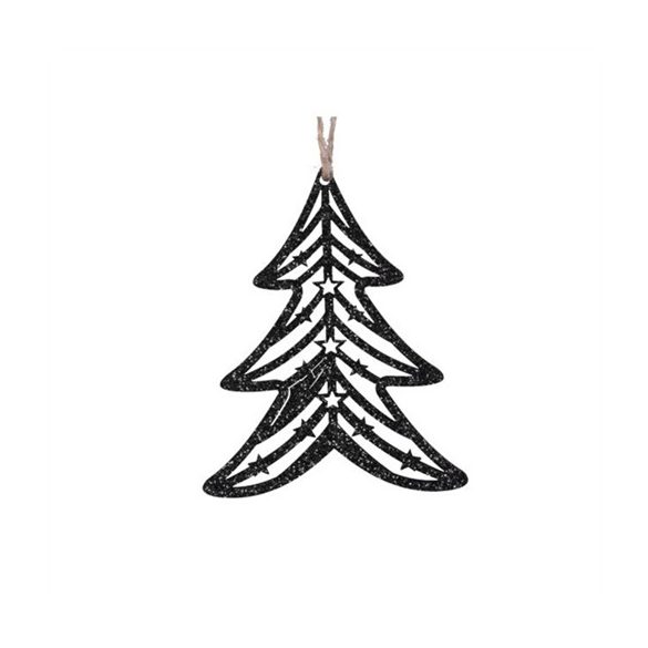 Fenyőfa glitteres akasztós 8,5x10,5cm - Fekete S/8