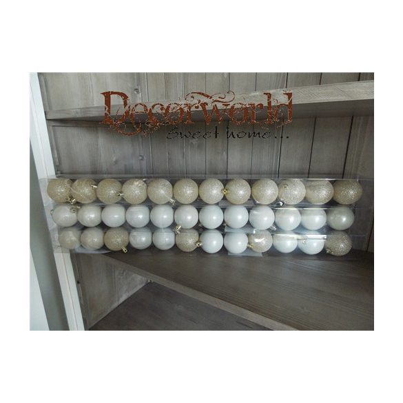 Gömb műa. 60mm fehér/arany/vegyes S/12