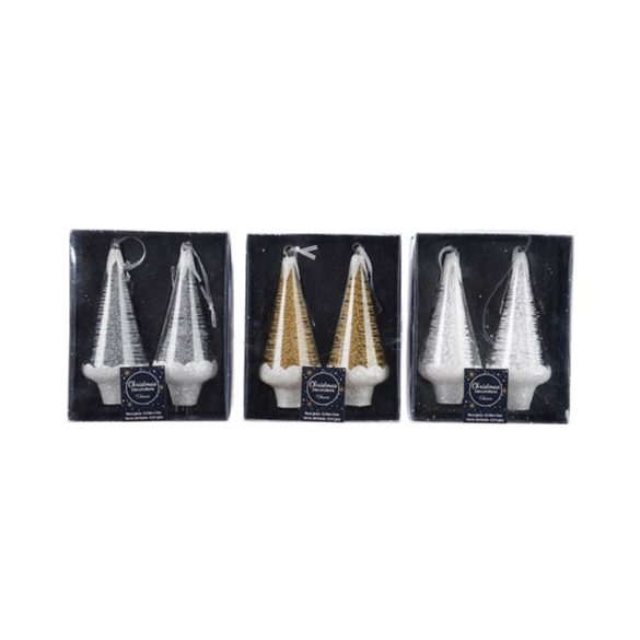 Fenyő dísz 16cm - Arany, Ezüst, Fehér 2 db/dob