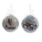 Gömb műanyag 8cm- Szánkó, korcsoly mintás S/3