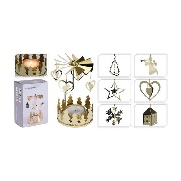 MÉCSESTARTÓ FORGÓ KARÁCSONYI 13X8CM ARANY SZÍNŰ 6FAJTA