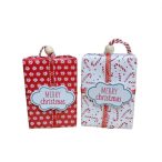   Dísz ajándek doboz plasztik akasztós 7x3x12 cm - Piros/Fehér 2 fajta