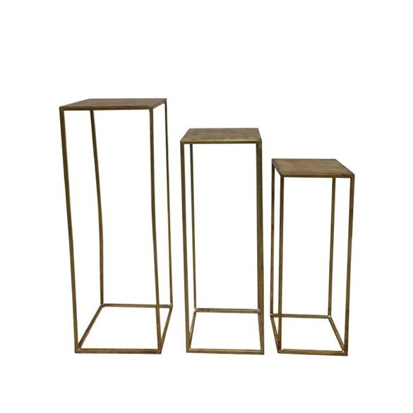 Asztal fém 27x27x77cm, 24x24x67cm, 21x21x57cm - Arany S/3