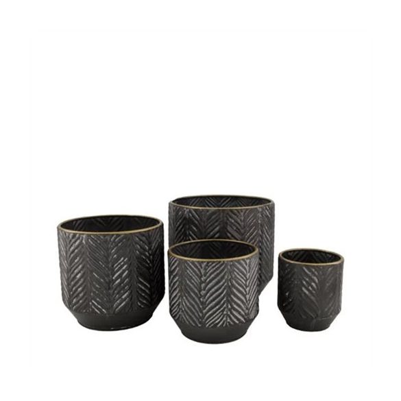 Kaspó fém mintás 19x19x18cm szett - Sötétszürke S/4