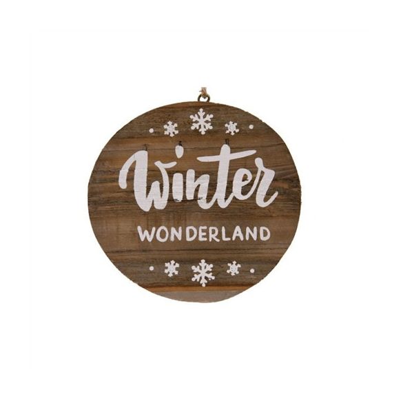 Fali dekor "Winter Wonderland" felirattal, kerek 20 cm