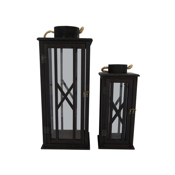 Lámpás fa fogantyúval 24x24x57cm szett - Fekete S/2