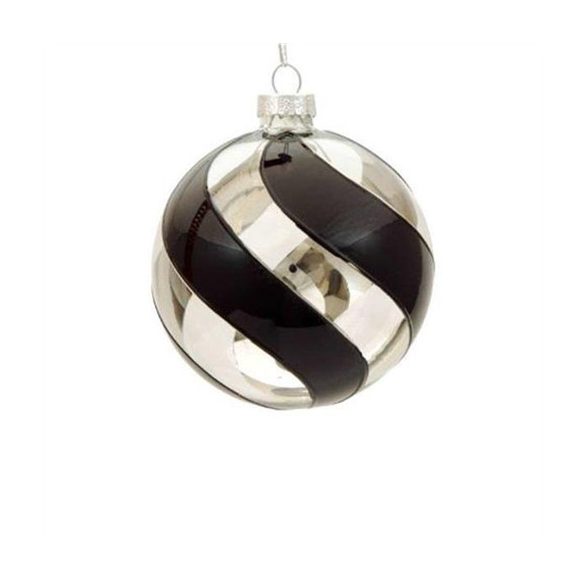 Gömb üveg 8cm csíkos fekete-átlátszó S/6db