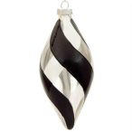   Dísz csepp alakú üveg 12cm csíkos fekete-átlátszó S/4db