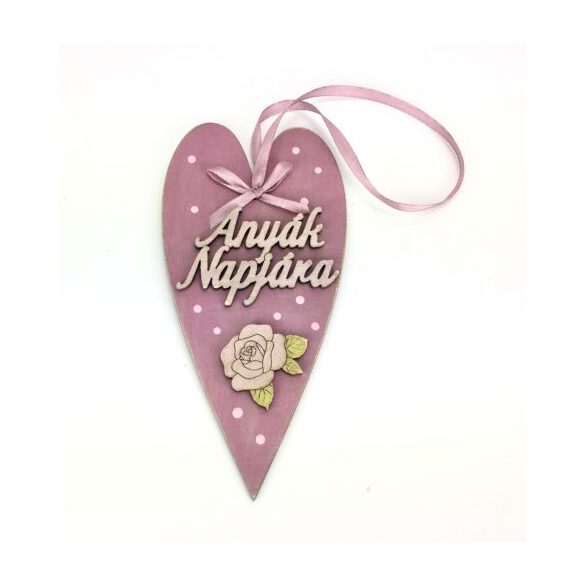 Anyák napi díszített szív "Anyák napjára" 10x20 cm