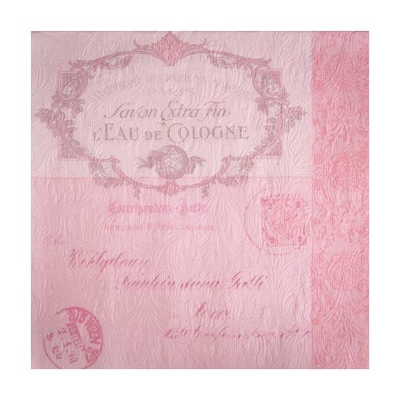 Papír Szalvéta 3 régetű - Fiorentina Lettre rózsaszín 33x33cm rózsaszín S/20db