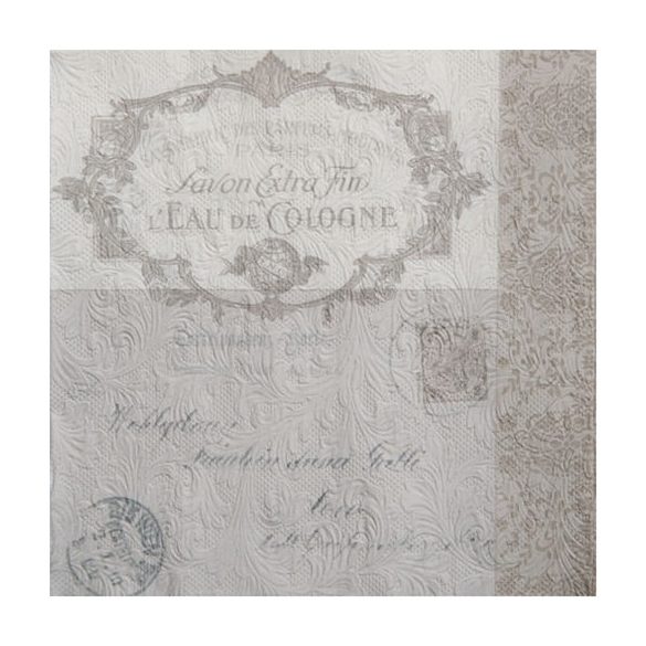 Papír Szalvéta 3 régetű - Fiorentina Lettre szürkésbarna 33x33cm szürke S/20db