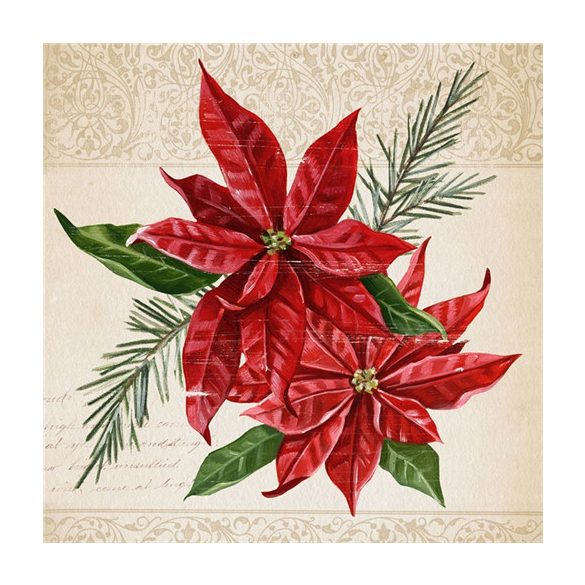 Papír Szalvéta 3 rétegű - Vintage Poinsettia 33x33cm fehér,arany S/20
