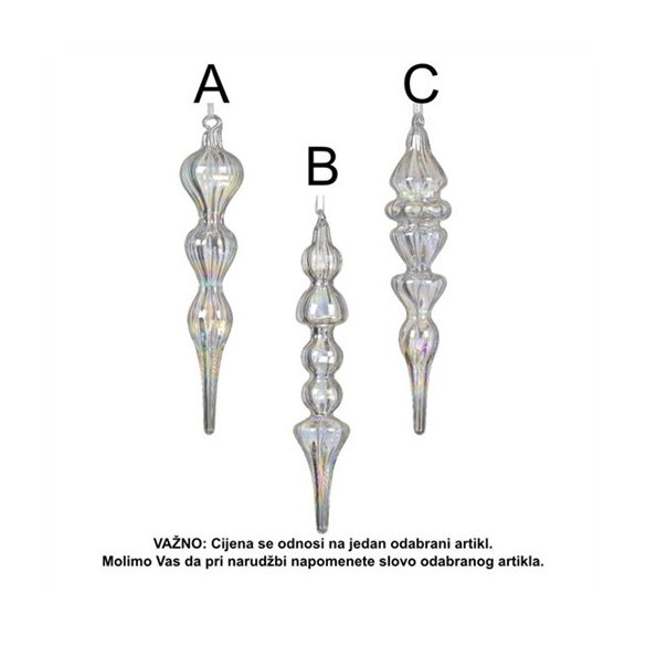 Karácsonyfadísz üveg 18cm - Irizáló 3féle