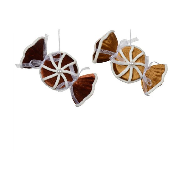 Fenyőfa dísz bonbon bársony 10x22x4cm - 2féle