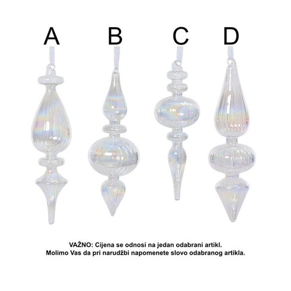 Karácsonyfadísz üveg 22cm - Irizáló 4féle