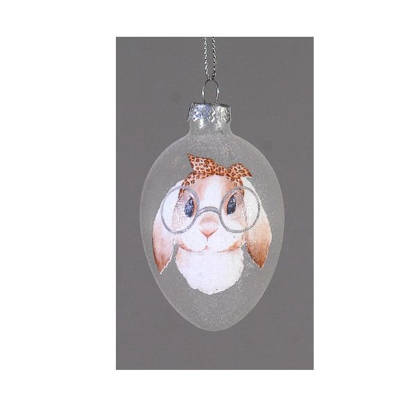 Üveg tojás akasztós szemüveges nyúl 7cm - Lány
