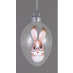 Üveg tojás akasztós szemüveges nyúl 7cm - Fiú