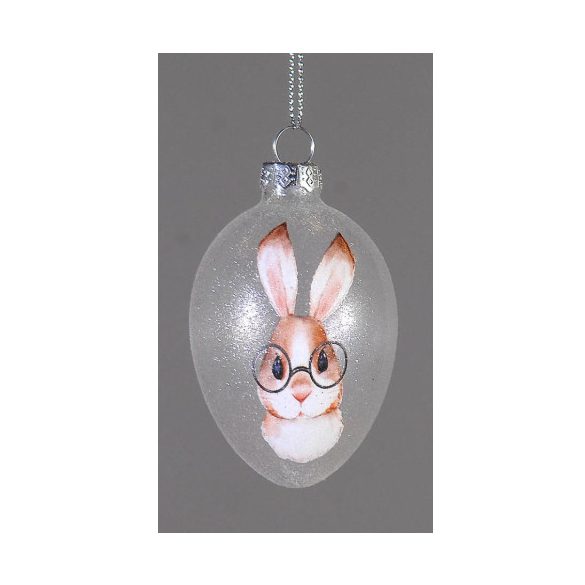Üveg tojás akasztós szemüveges nyúl 7cm - Fiú