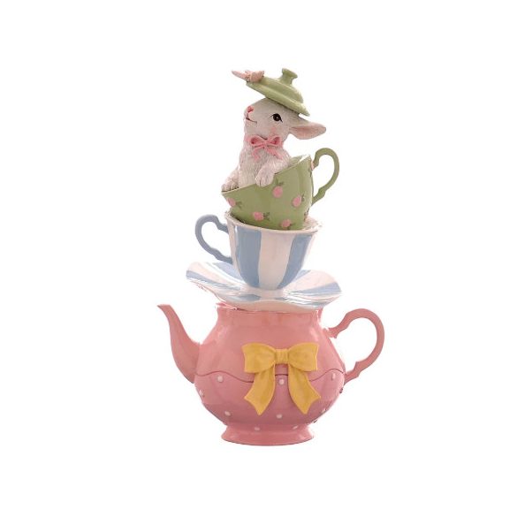 Nyúl teáskanna és csésézben 26cm poly