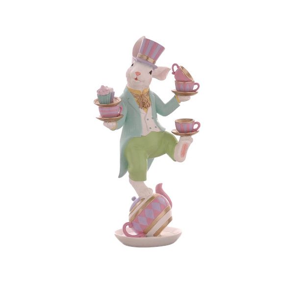 Nyúl teáskanna és csészékkel 41,5cm poly