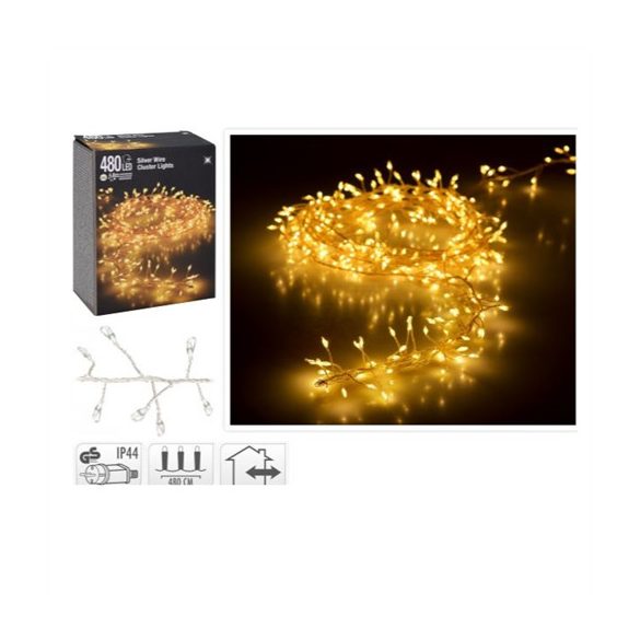 Fényfüzér cluster 480 LED-es 4,8m - Melegfehér