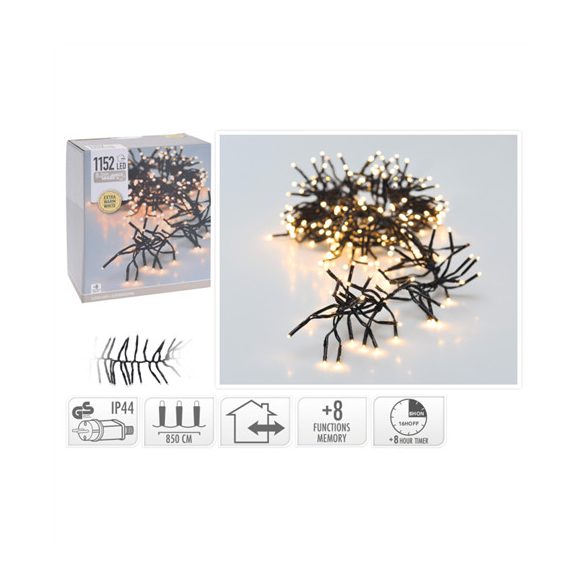Fényfüzér cluster 1152LED-es 8,4m+3m (fekete vezetékes) - Melegfehér extra (kül-és beltér)