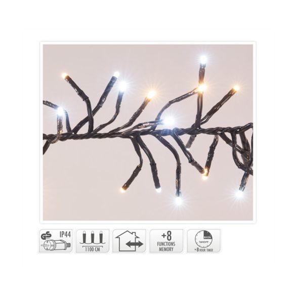 Fényfüzér cluster 1512LED-es 11m+3m (fekete vezeték) - Fehér/Melegfehér (kül-és beltér)