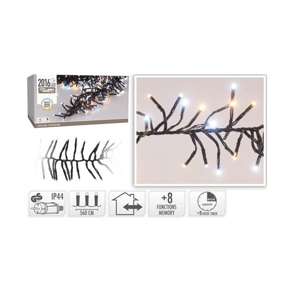 Fényfüzér cluster 2016LED-es 14,6m+3m (fekete vezeték) - Fehér/Melegfehér (kül-és beltér)
