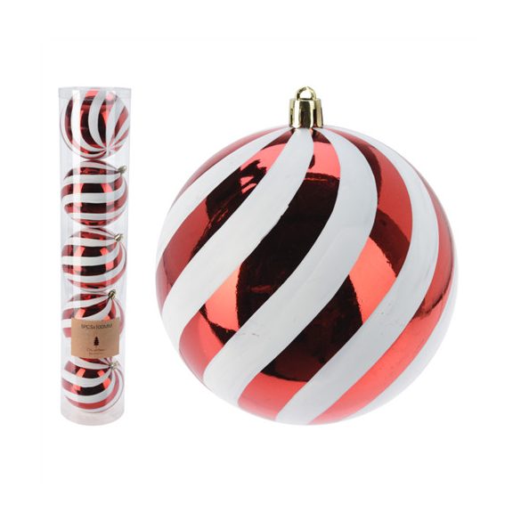 Műanyag gömb 8cm - Piros/fehér S/5