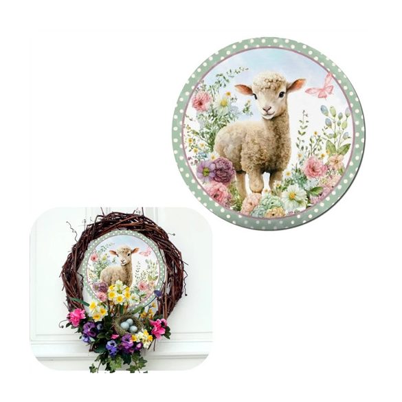 Nyomtatott fa tábla koszorú közép 11,8cm - Báránykás