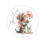   Nyomtatott fa tábla koszorú közép 11,8cm - Gyere tavasz cicás