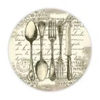   Nyomtatott fa tábla koszorú közép 14,8cm - Vintage evőeszköz